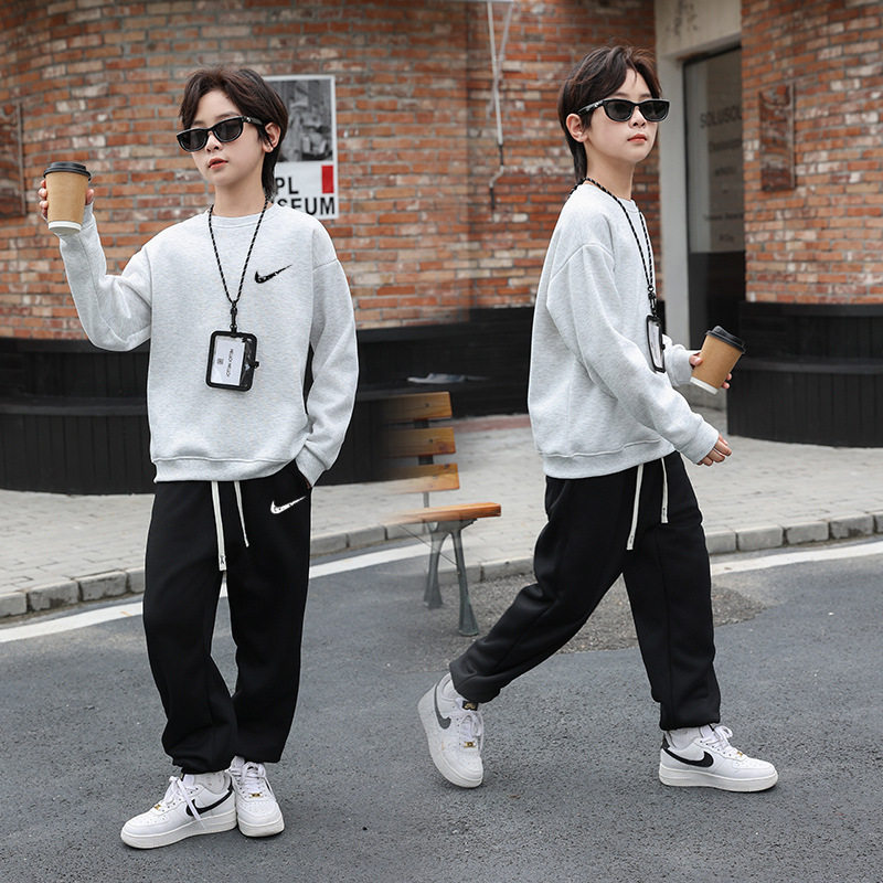 男童套装秋冬款中大童加绒加厚运动服儿童班服棉卫衣长裤两件套潮
