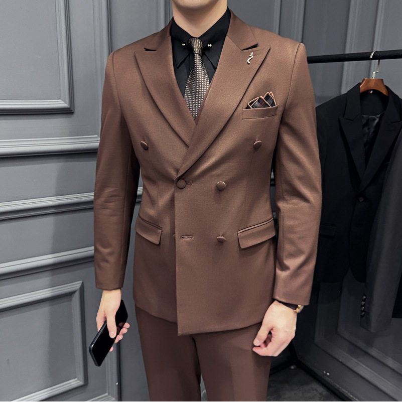 绵羊毛西服套装男士商务休闲修身双排扣西装职业装礼服SJT9998-P3