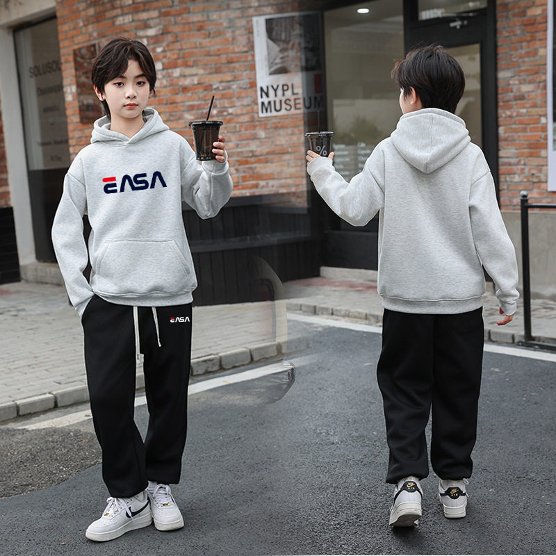 男童加绒套装中大童秋冬加厚运动服儿童连帽卫衣长裤春秋两件套潮