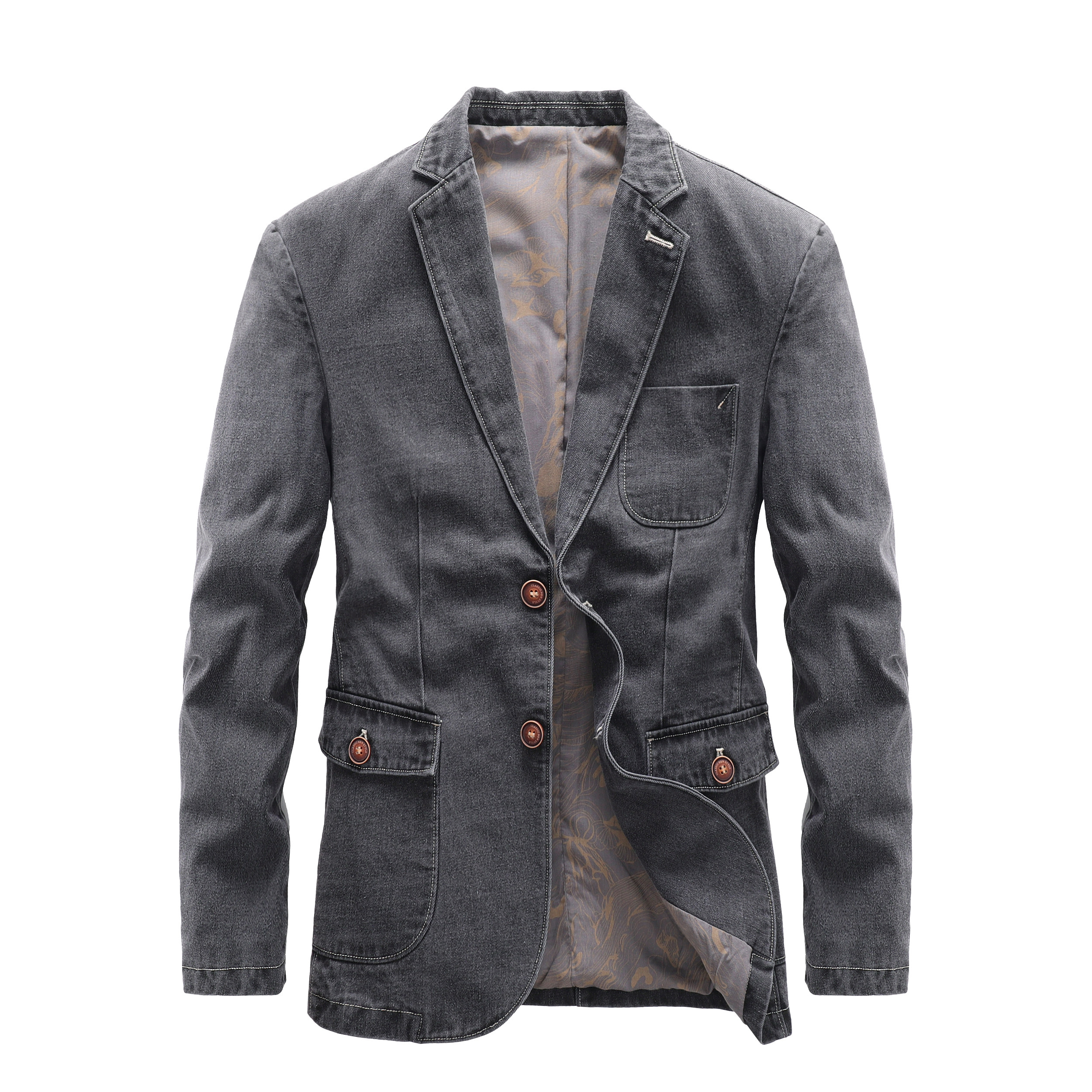 牛仔西装男春秋休闲商务水洗正装西服宽松韩版百搭上衣外套男