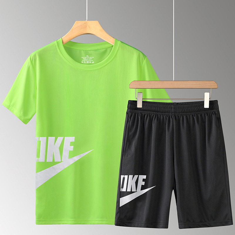 运动休闲套装男夏季宽松大码薄款短袖速干休闲训练跑步篮球透气服