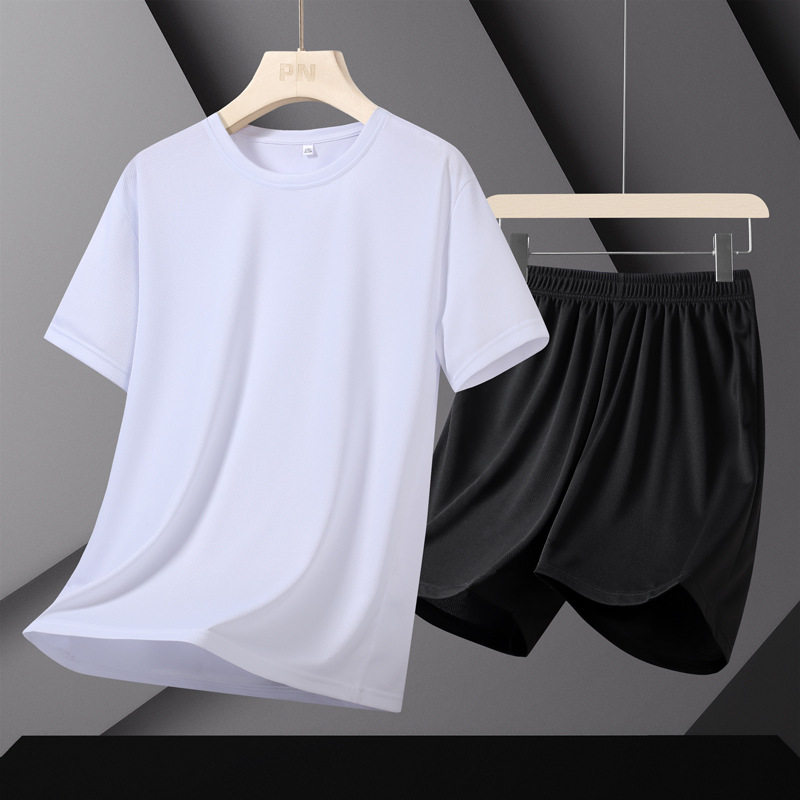【现货主推】夏季速干套装情侣运动休闲纯色短袖短裤两件套男女同