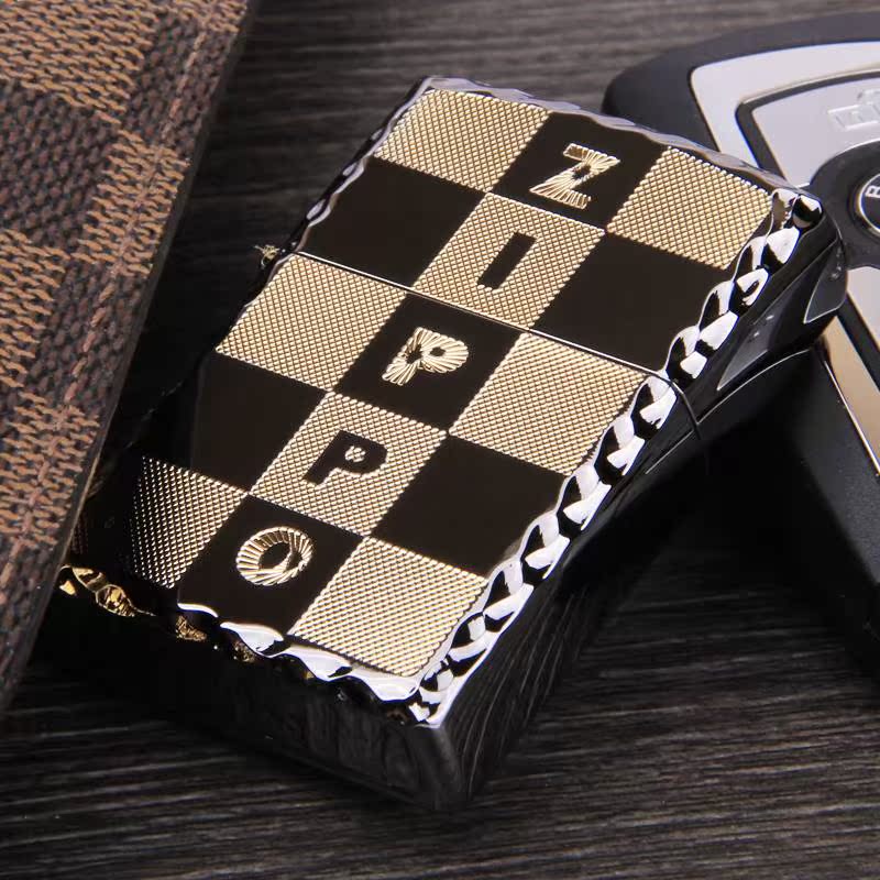 zippo打火機zppo正版男士 美國原裝正品旗艦店限量黑冰金格子刻字