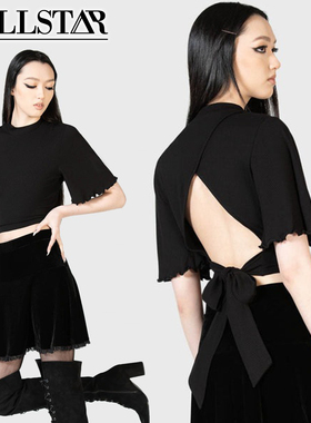吉儿朋克】英国Killstar亚比ESMA小高领露背系带短版荷叶短袖上衣