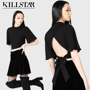吉儿朋克】英国Killstar亚比ESMA小高领露背系带短版荷叶短袖上衣