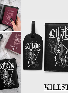 吉儿英国Killstar朋克死神之舞皮革证件包护照保护卡套行李名牌