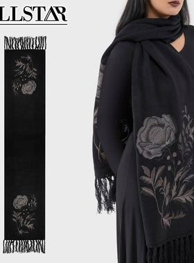 吉儿英国正版Killstar黑玫瑰Ravens rose加长版植物刺绣流苏围巾