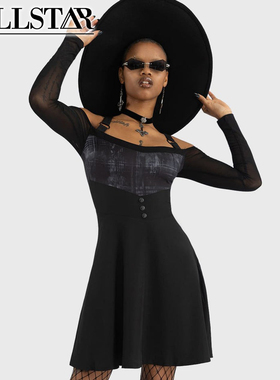 吉儿朋克】Stormcloud仿旧印花一字领连衣裙英国原装进口Killstar