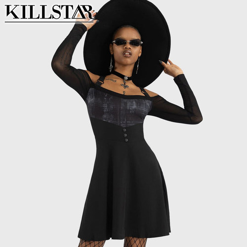 吉儿朋克】Stormcloud仿旧印花一字领连衣裙英国原装进口Killstar