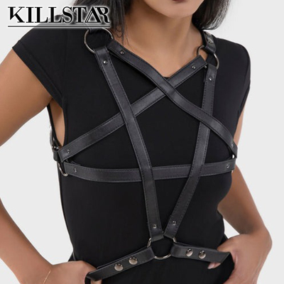 吉儿英国Killstar哥特亚文化hex crest符纹五芒星皮革胸吊带背带
