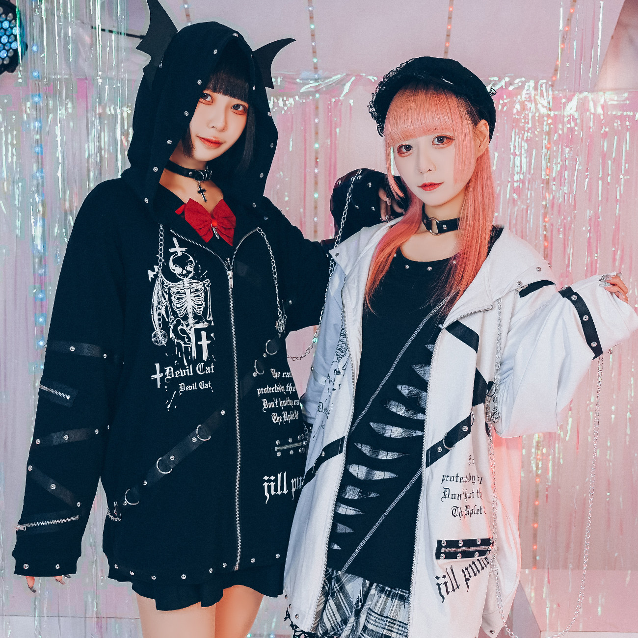 吉儿朋克】原创骸骨圣约中性恶魔翅膀连帽外套铁链铁环扣带设计