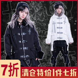 吉儿朋克】 原创哥特军装风黑白骑士圣十字毛领排扣短款中性外套