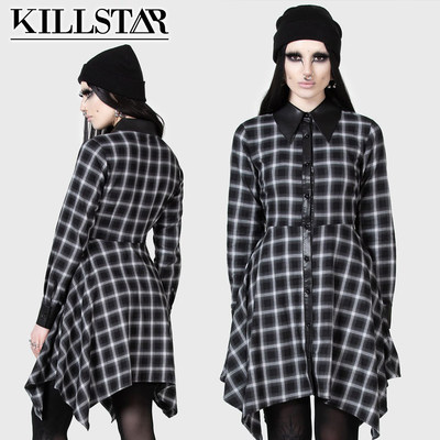 吉儿朋克】英国Killstar副牌Kihilist格纹ARTEM纯棉长袖衬衫衣裙