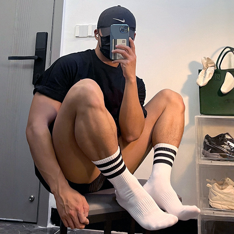 3双纯棉高筒袜子男毛巾底加厚条纹高帮袜体育生运动吸汗白色长袜,女士内衣/男士内衣/家居服,长筒袜,淘宝优惠券,粉丝福利购,淘宝优惠卷