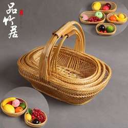 包邮纯手工竹编竹篮菜篮收纳篮精品手提篮杭州蓝镂空水果鸡蛋篮子