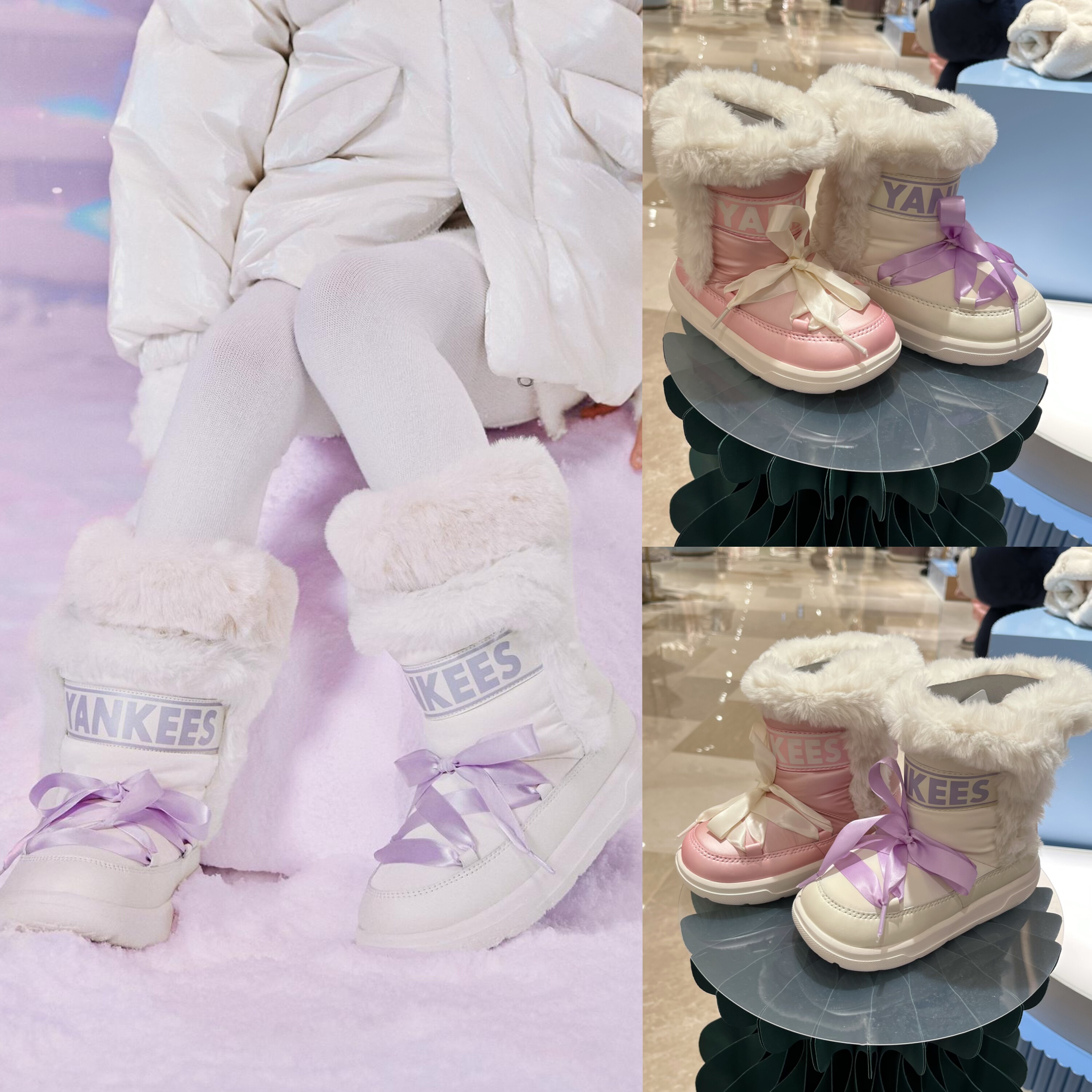 韩国专柜代购MLB女童蝴蝶结高帮保暖棉鞋毛绒雪地靴25冬款B256,童鞋/婴儿鞋/亲子鞋,运动鞋,淘宝优惠券,粉丝福利购,淘宝优惠卷