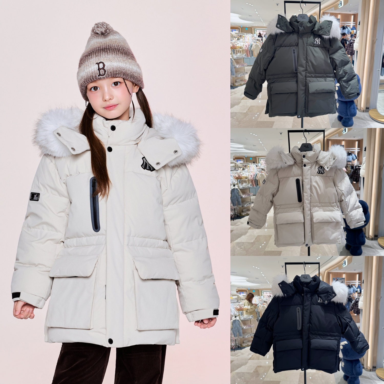 MLB儿童80%鹅绒防水连帽羽绒服