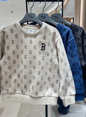 韩国代购MLB儿童时尚休闲运动满印字母圆领加绒卫衣25冬新款0456