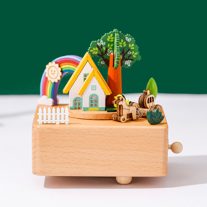 高级感送女朋友女生闺蜜彩虹屋木质音乐盒八音盒情侣生日圣诞礼物