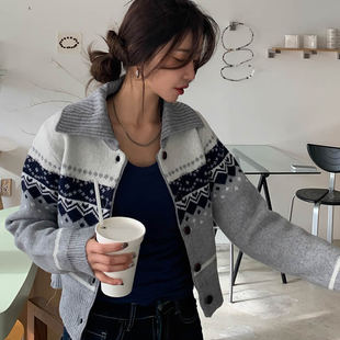 dp26011704 开襟针织衫 时尚 起义韩国潮范2027春北欧花纹圆领修身
