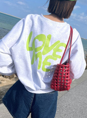 时尚起义韩国潮范2026春loveme字母笑脸宽松卫衣T恤hs26031602