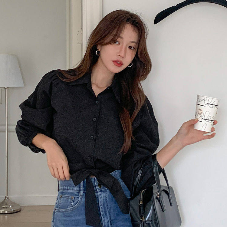 时尚起义韩国代购潮范2026春夏蝴蝶结松紧腰泡泡袖衬衫dp26030502