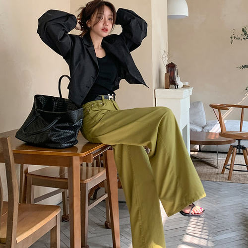 时尚起义柔软棉质细腰宽裤腿裤