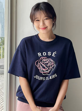 时尚起义rose字母花朵5分短袖T