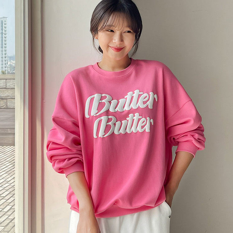 时尚起义韩国代购潮范2026春butter字母宽松卫衣T恤ps26032603