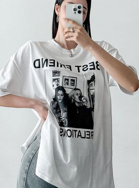 时尚起义韩国潮范2025春夏bestfriend复古图文短袖T恤dw25043002