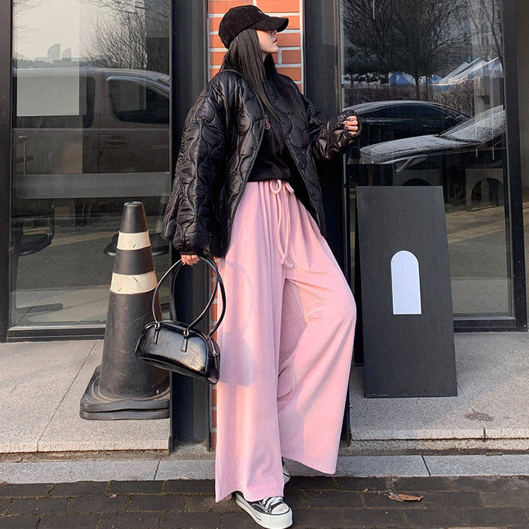 时尚起义韩国潮范2026春天鹅绒条绒阔腿加绒宽松休闲裤dp26012302