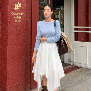 时尚起义韩国潮范2026春多巴胺圆领弹力纯色长袖T恤tm26041001