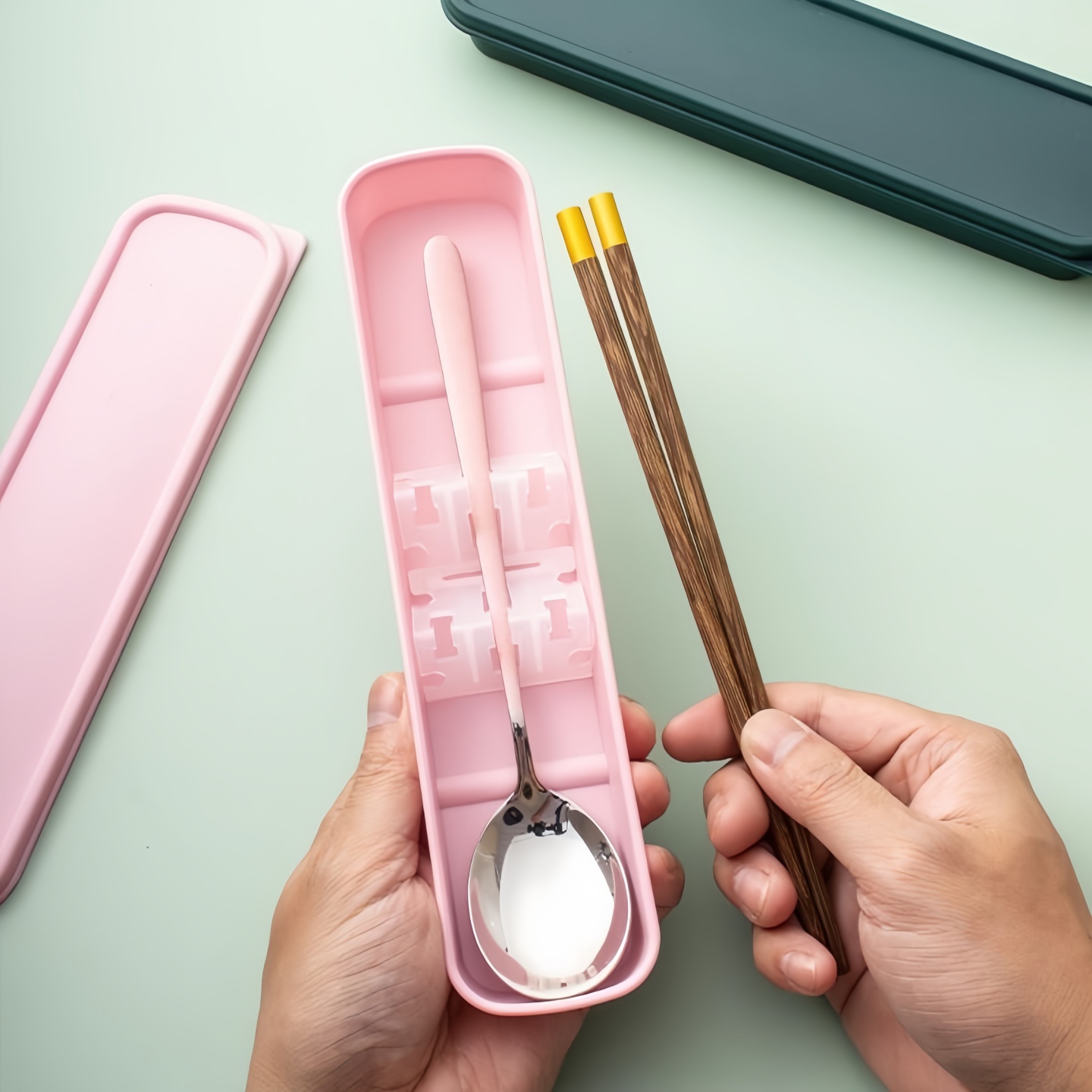 便携餐具筷子收纳盒木勺子套装 学生单人筷勺两件套户外成人