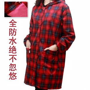 厂家全防水加厚围裙长袖加绒男女成人羽绒服罩衣洗工作服纽扣厨房