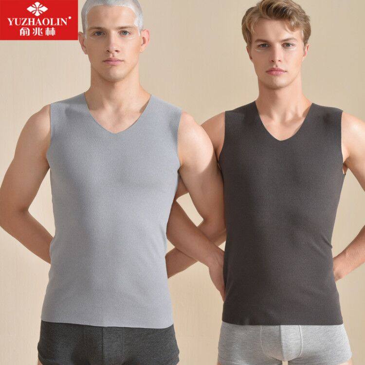 俞兆林无痕保暖背心男士修身无袖坎肩马甲加厚加绒V领打底衫上衣