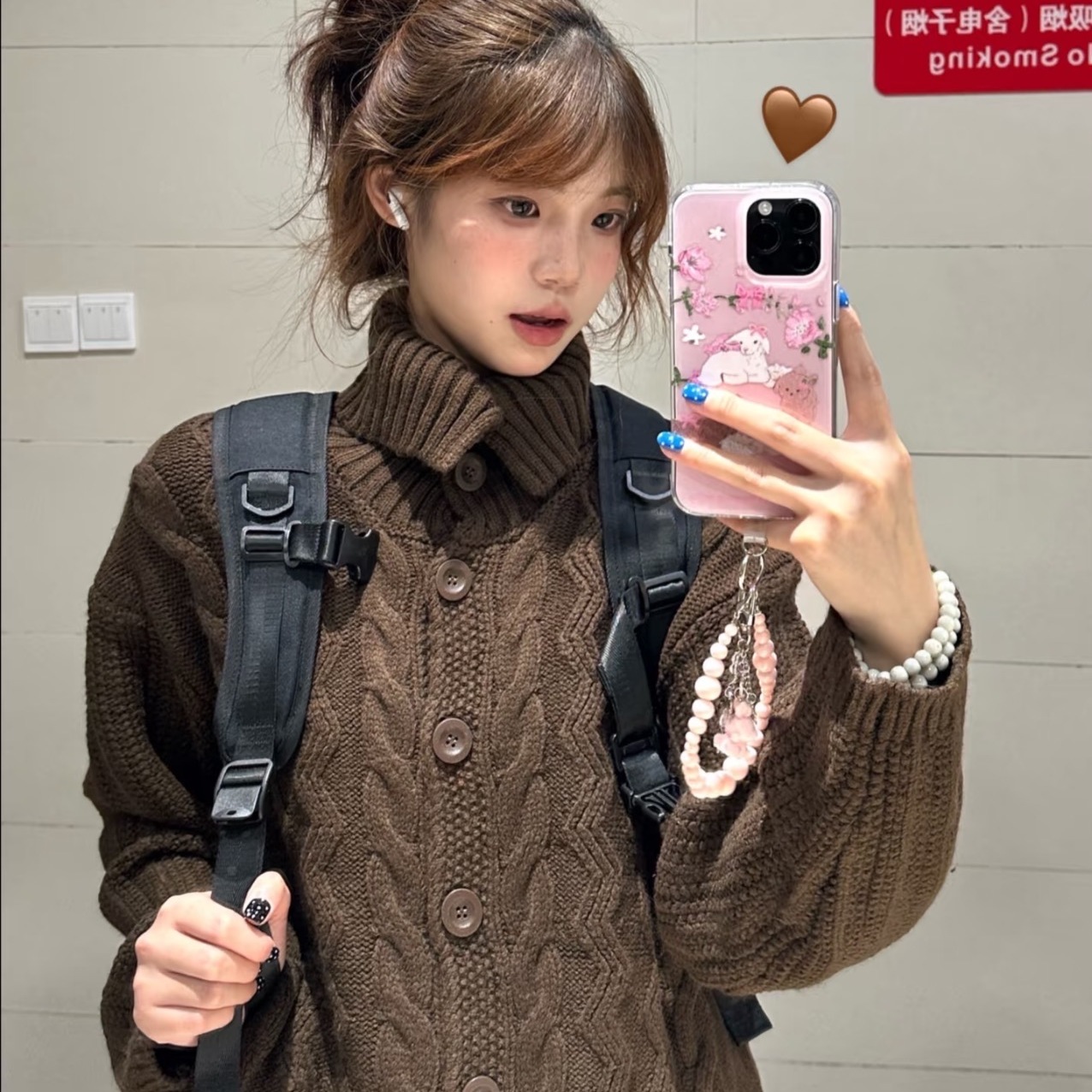 oversize！咖啡色翻领毛衣开衫女冬季新款韩版宽松麻花针织衫外搭