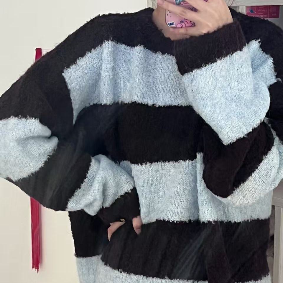 oversize!软糯条纹套头毛衣女2025秋冬新款韩版宽松针织衫上衣潮