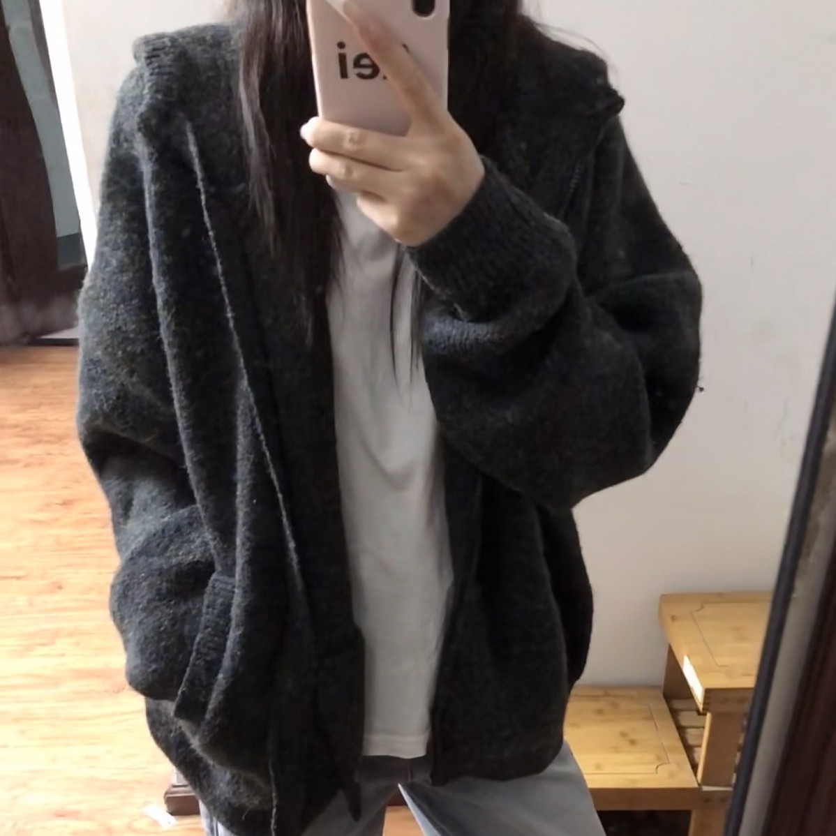 加厚版！慵懒风连帽毛衣开衫女2026春季新款韩版宽松拉链针织外套