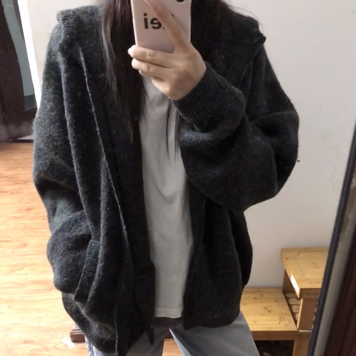 加厚版!慵懒风连帽毛衣开衫女2025秋冬新款韩版宽松拉链针织外套