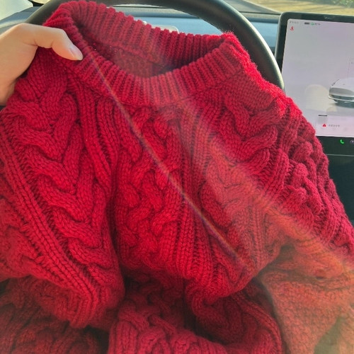 加厚版！慵懒风红色麻花套头毛衣