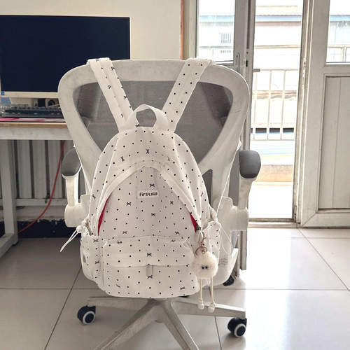 优质版！白色波点蝴蝶结双肩包