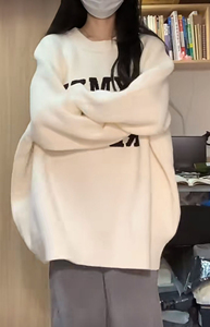 oversize！字母套头毛衣女秋冬新款韩版宽松长袖圆领针织衫上衣潮
