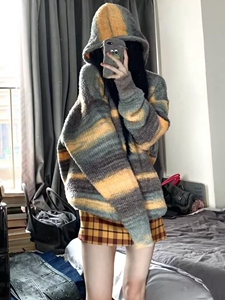 加厚版！慵懒风软糯连帽套头毛衣女秋冬新款韩版宽松长袖针织衫潮