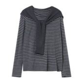 时尚 8009 T3538009M 条纹长袖 T恤披肩搭配