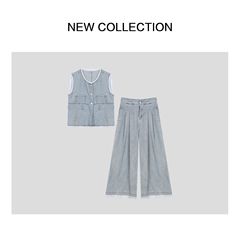 无袖牛仔马甲+阔腿裤套装 D5520268-0268