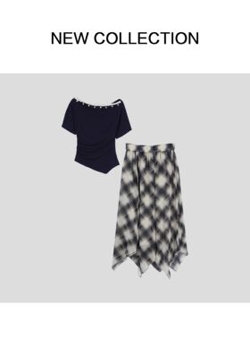 度假风一字肩上衣+半长裙套装 D3527155-7155