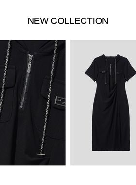 L1F26151 优雅简约黑色高领直筒裙-6151