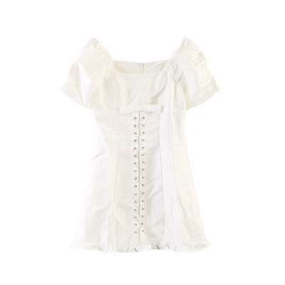 方领夏季现货收腰显瘦白月光法式