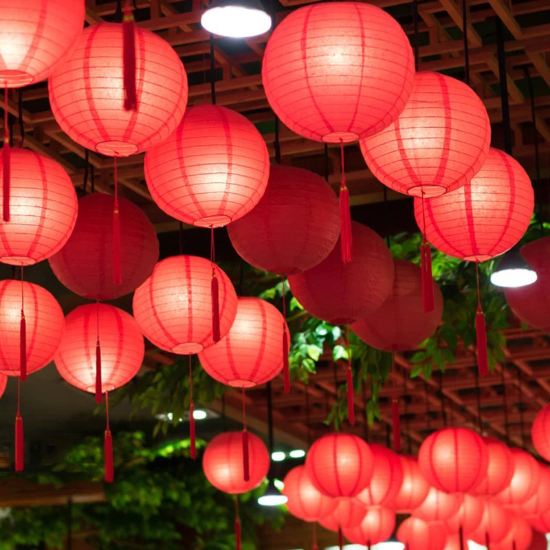 新年古风折叠红色纸灯笼挂饰日式卡通儿童中秋节结婚活动装饰花灯