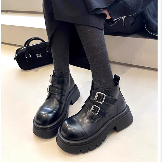 2026早春新款复古英伦风侧拉链粗跟短靴女皮带扣圆头低跟乐福鞋女,女鞋,乐福鞋（豆豆鞋）,淘宝优惠券,粉丝福利购,淘宝优惠卷